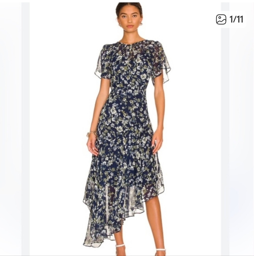 Astr Navy and White Floral Maxi Dress